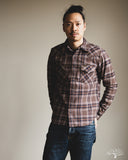 Iron Heart IHSH-431-BRN - Slubby Heavy Flannel Check Western Shirt - Brown