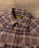 Iron Heart IHSH-431-BRN - Slubby Heavy Flannel Check Western Shirt - Brown