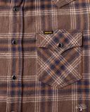 Iron Heart IHSH-431-BRN - Slubby Heavy Flannel Check Western Shirt - Brown