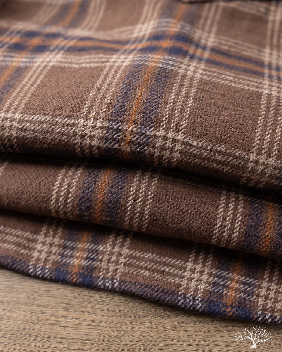 Iron Heart IHSH-431-BRN - Slubby Heavy Flannel Check Western Shirt - Brown