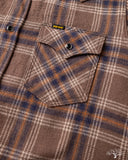 Iron Heart IHSH-431-BRN - Slubby Heavy Flannel Check Western Shirt - Brown