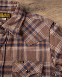 Iron Heart IHSH-431-BRN - Slubby Heavy Flannel Check Western Shirt - Brown