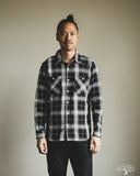 Iron Heart IHSH-441-BLK - 9oz Selvedge Flannel Check Work Shirt - Black
