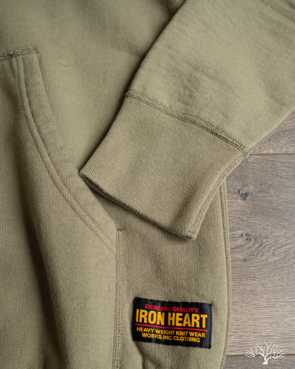 Iron Heart IHSW-49-OLV - 14oz Ultra Heavyweight Loopwheel Hoodie - Olive