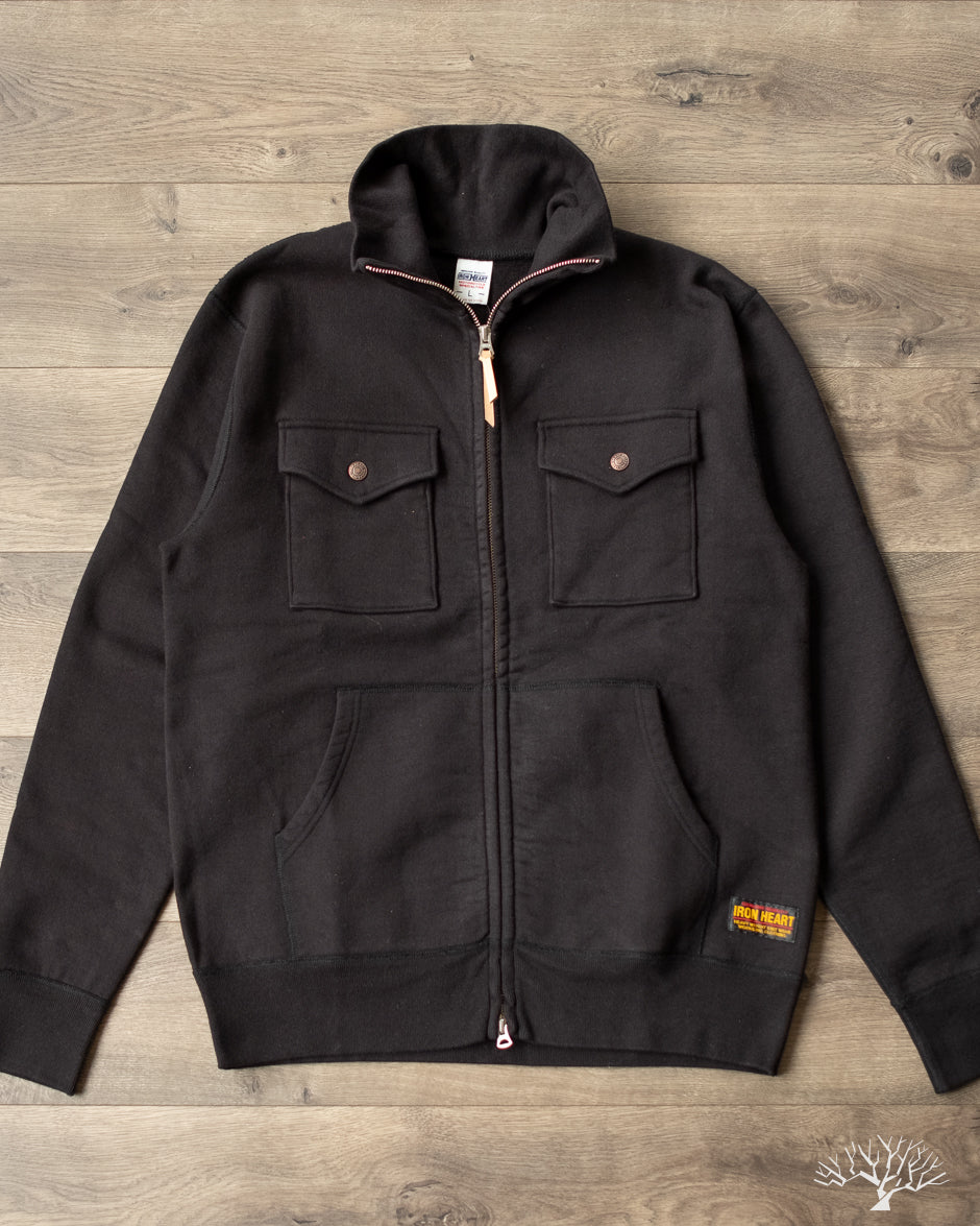 Iron Heart IHSW-70-BLK - 14oz Ultra Heavyweight Loopwheel Sweater Jacket - Black