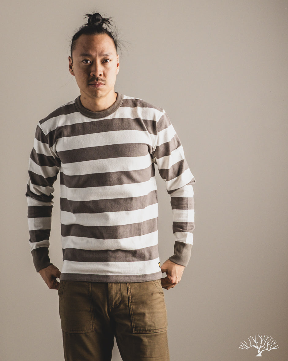 Iron Heart IHTB-01-GRY-WHT - 11oz Cotton Knit Long-Sleeve Sweater - Grey/White