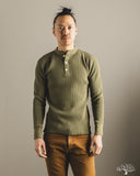 Iron Heart IHTL-1213-OLV - Waffle Knit Long Sleeve Thermal Henley - Olive