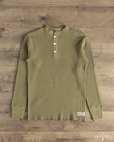 Iron Heart IHTL-1213-OLV - Waffle Knit Long Sleeve Thermal Henley - Olive