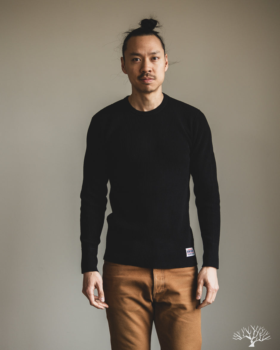 Iron Heart - IHTL-1301-BLK - Waffle Knit Crew Neck Thermal - Black