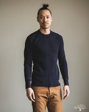 【NAVY】Washed thermal tee Iron Heart - IHTL-1301-NAV - Waffle Knit Crew Neck Thermal - Navy