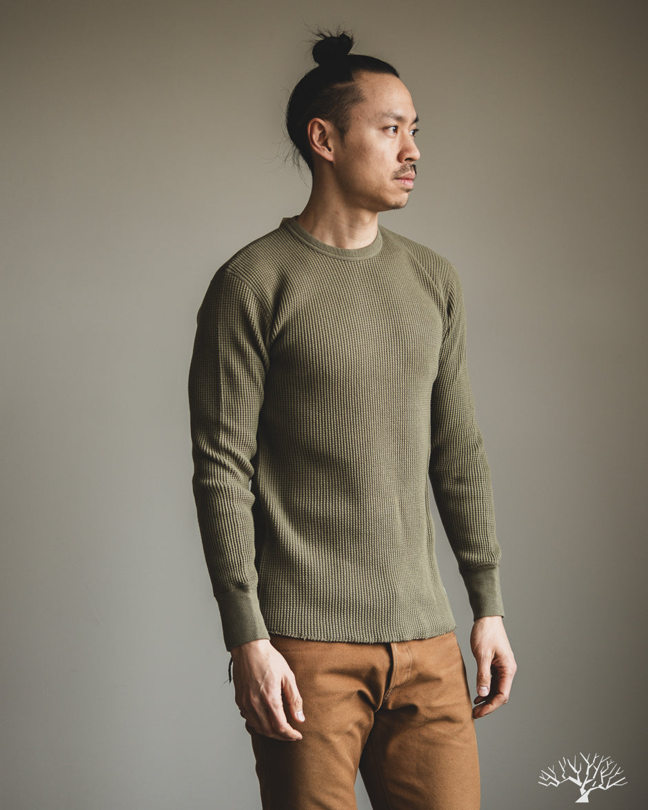 Iron Heart - IHTL-1301-OLV - Waffle Knit Crew Neck Thermal - Olive