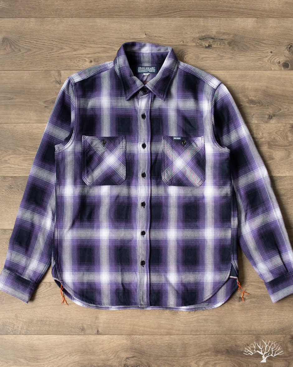 Iron Heart for Withered Fig IHWF-001-PUR - 9oz Selvedge Ombré Check Work Shirt - Purple