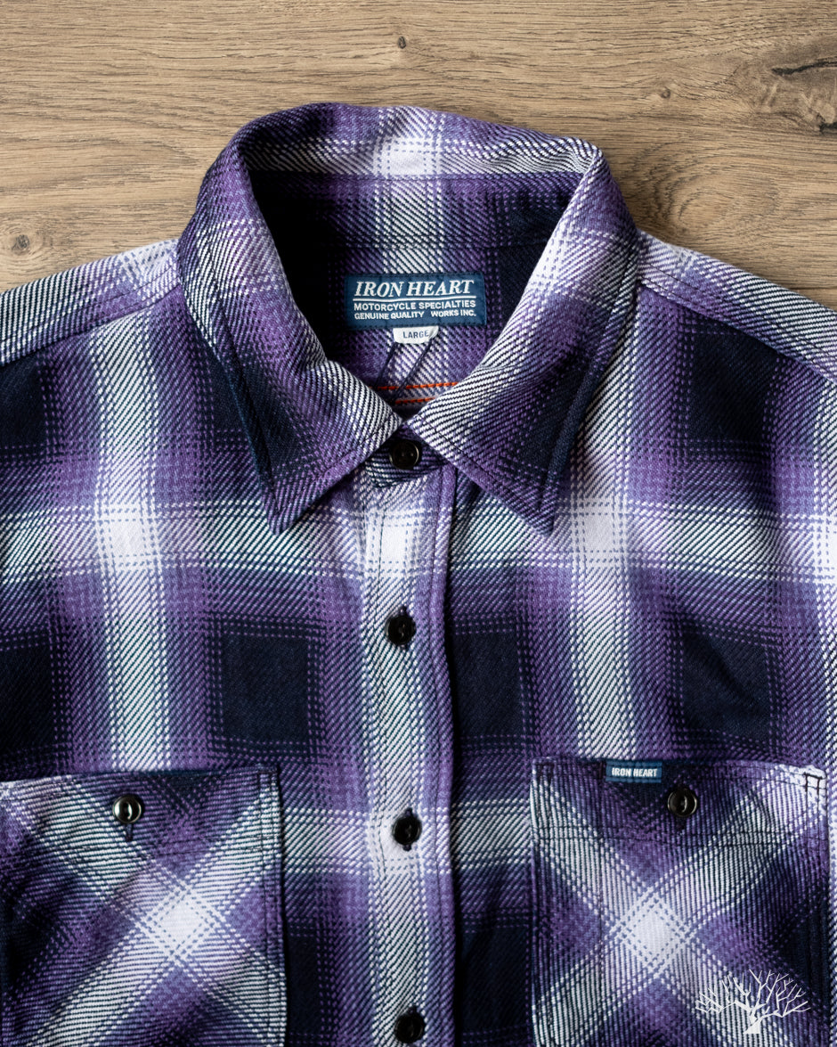 Iron Heart for Withered Fig IHWF-001-PUR - 9oz Selvedge Ombré Check Work Shirt - Purple