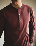Merz b. Schwanen 2M06 Vintage Machine Refined Long Sleeve Henley - Burgundy