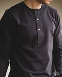 Merz b. Schwanen 2M06 Vintage Machine Refined Long Sleeve Henley - Charcoal