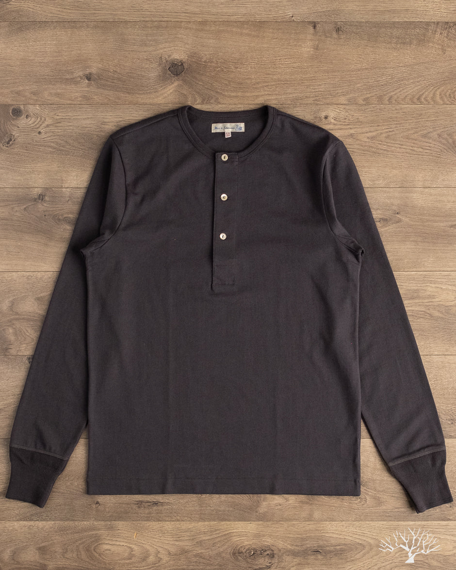 Merz b. Schwanen 2M06 Vintage Machine Refined Long Sleeve Henley - Charcoal