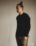 Merz b. Schwanen 2M06 Vintage Machine Refined Long Sleeve Henley - Deep Black