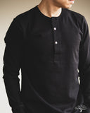 Merz b. Schwanen 2M06 Vintage Machine Refined Long Sleeve Henley - Deep Black