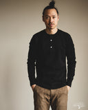 Merz b. Schwanen 2M06 Vintage Machine Refined Long Sleeve Henley - Deep Black