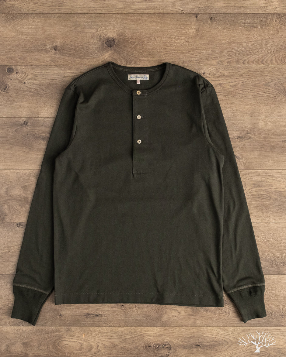 Merz b. Schwanen 2M06 Vintage Machine Refined Long Sleeve Henley - Forest