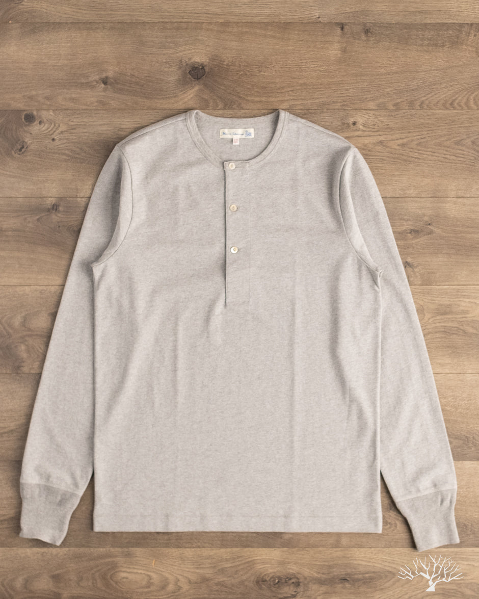 Merz b. Schwanen 2M06 Vintage Machine Refined Long Sleeve Henley - Grey Melange