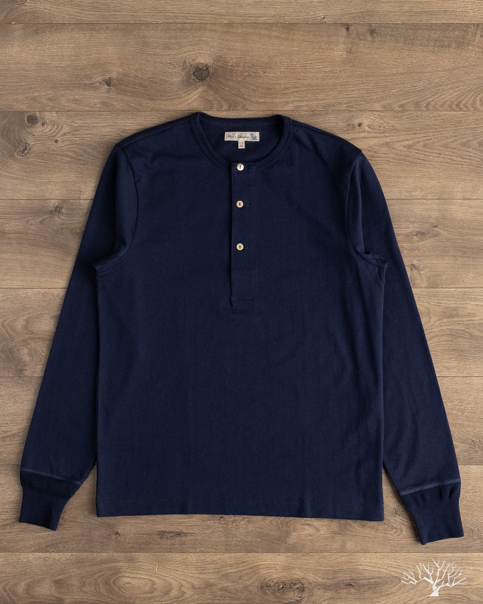 Merz b. Schwanen 2M06 Vintage Machine Refined Long Sleeve Henley - Ink Blue