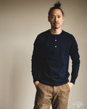 Merz b. Schwanen 2M06 Vintage Machine Refined Long Sleeve Henley - Ink Blue