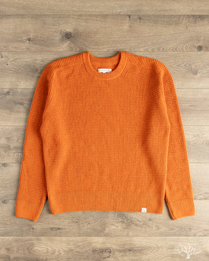 Merz b. Schwanen BLADE02 Merino Wool-Cashmere Waffle Pullover - Rust