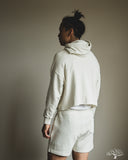 Merz b. Schwanen EDGE03 Women's Retro Fleece Hoodie w/ Open Edge Hem - Cashew