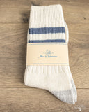 Merz b. Schwanen GS05 Striped Cotton Socks - Nature / Denim Blue