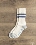 Merz b. Schwanen GS05 Striped Cotton Socks - Nature / Denim Blue