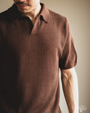 Merz b. Schwanen KNITPOLO02 Cotton Short-Sleeve Knit Polo - Chocolate