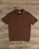 Merz b. Schwanen KNITPOLO02 Cotton Short-Sleeve Knit Polo - Chocolate