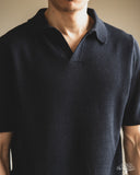 Merz b. Schwanen KNITPOLO02 Cotton Short-Sleeve Knit Polo - Dark Navy