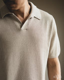 Merz b. Schwanen KNITPOLO02 Cotton Short-Sleeve Knit Polo - Sand