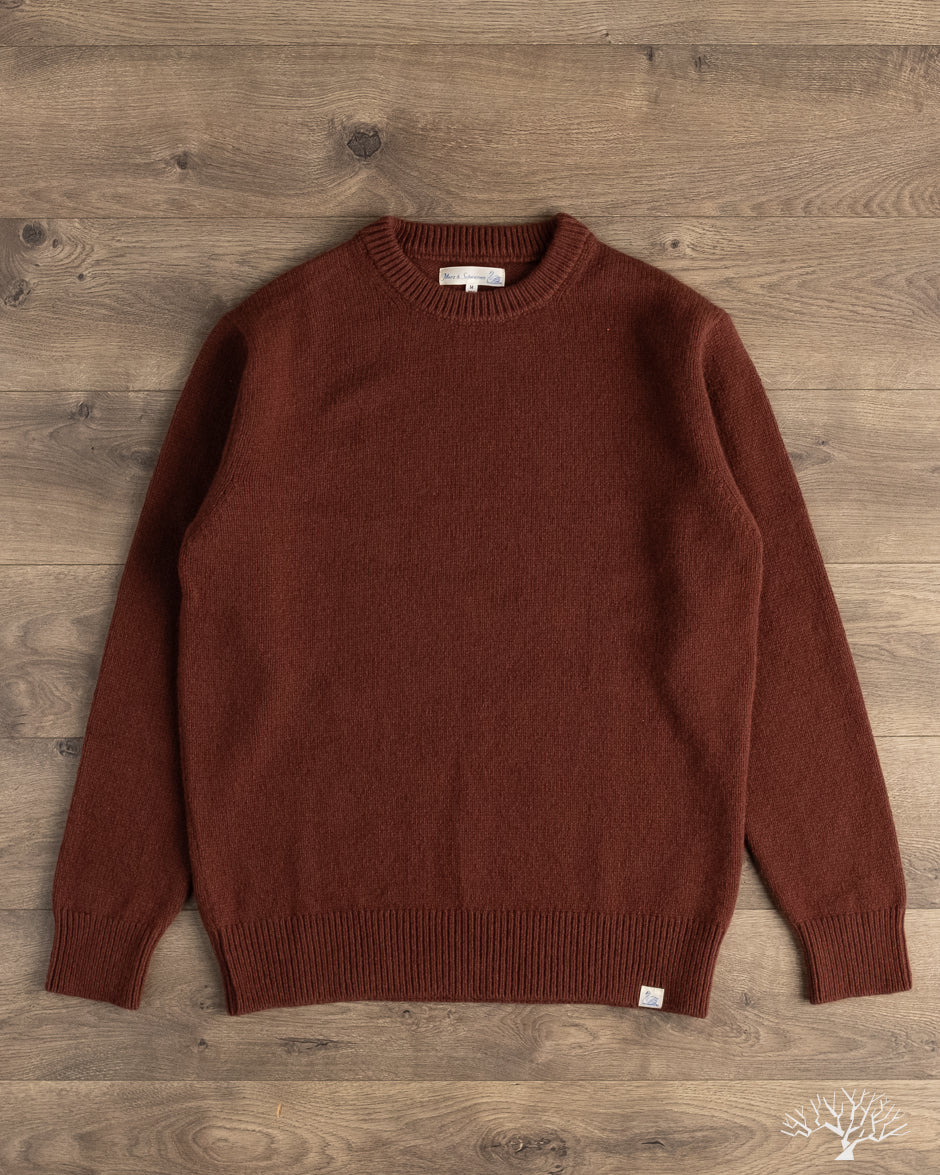 Merz b. Schwanen LOCC01 Merino Wool-Cashmere Crew Pullover - Bark Brown