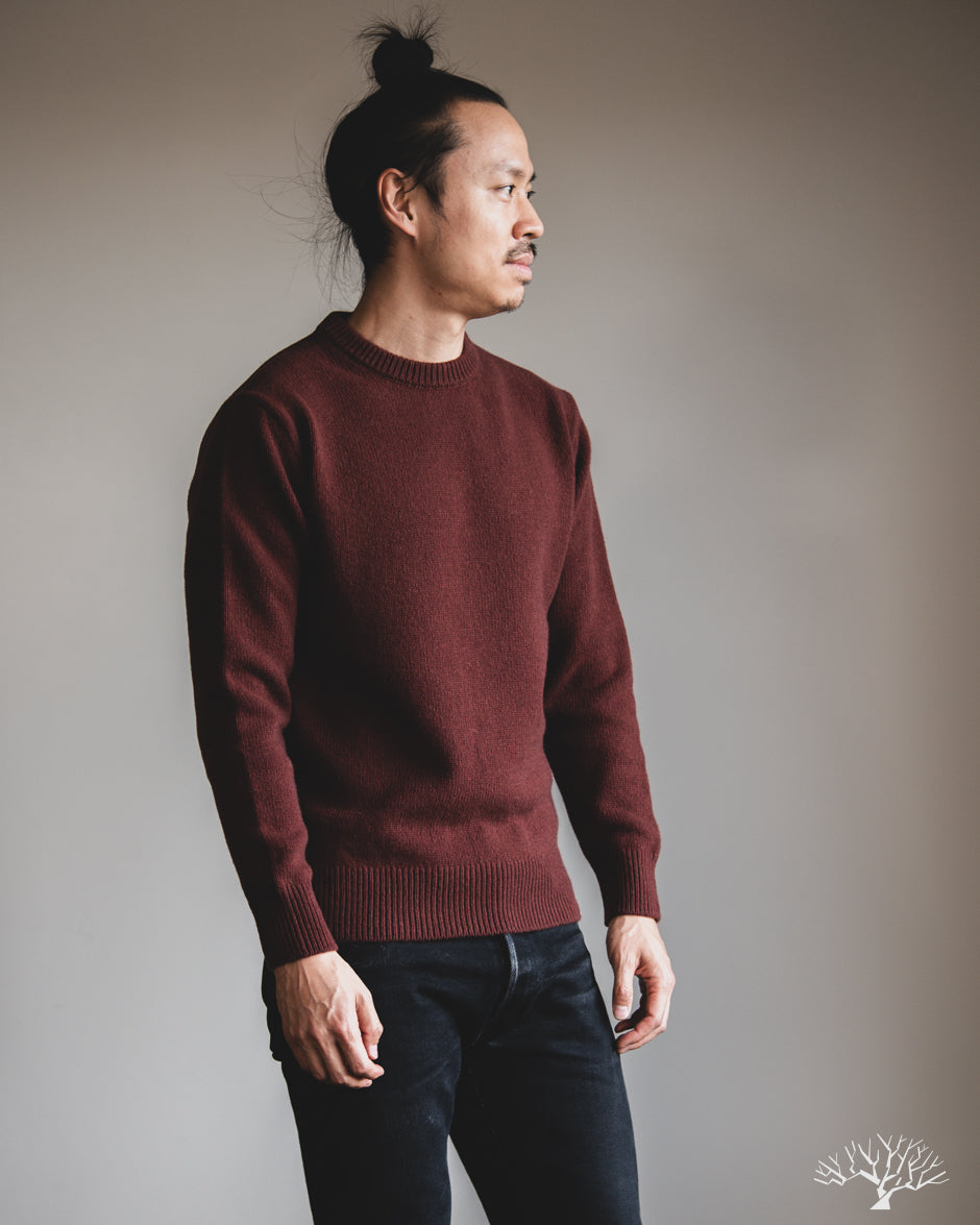 Merz b. Schwanen LOCC01 Merino Wool-Cashmere Crew Pullover - Bark Brown
