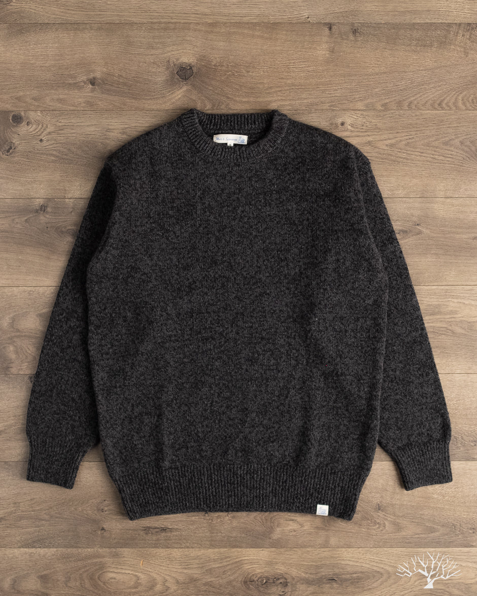 Merz b. Schwanen LOCC01 Merino Wool-Cashmere Crew Pullover - Grey Melange / Black