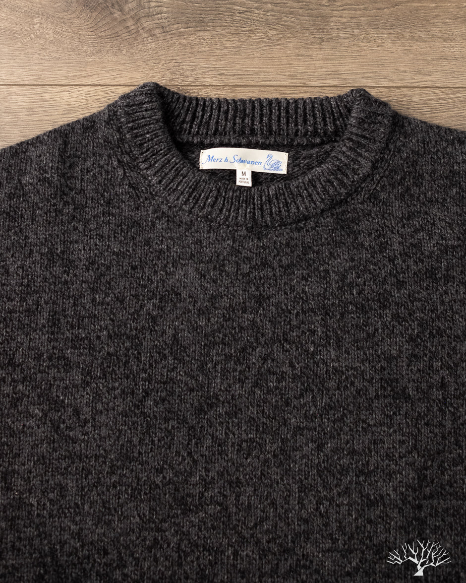 Merz b. Schwanen LOCC01 Merino Wool-Cashmere Crew Pullover - Grey Melange / Black