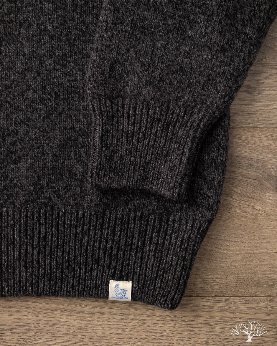 Merz b. Schwanen LOCC01 Merino Wool-Cashmere Crew Pullover - Grey Melange / Black