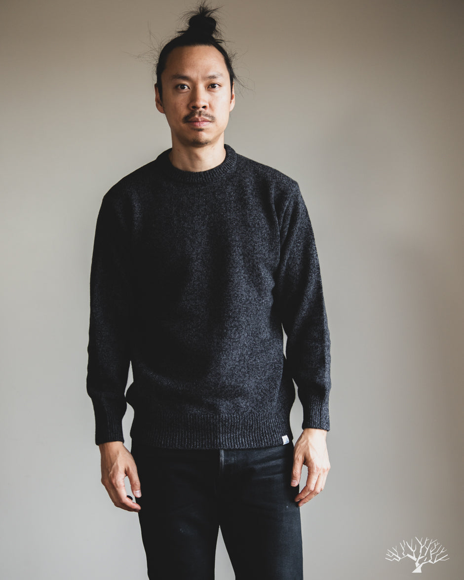Merz b. Schwanen LOCC01 Merino Wool-Cashmere Crew Pullover - Grey Melange / Black
