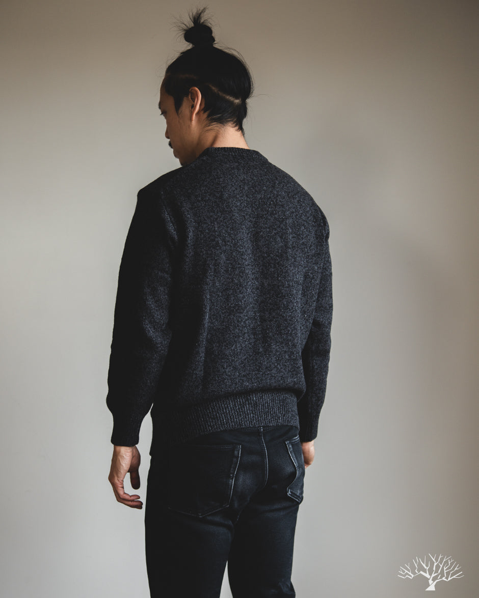 Merz b. Schwanen LOCC01 Merino Wool-Cashmere Crew Pullover - Grey Melange / Black