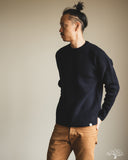 Merz b. Schwanen LOCC02 Relaxed Fit Merino-Cashmere Ribbed Pullover - Dark Navy