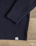 Merz b. Schwanen LOCC02 Relaxed Fit Merino-Cashmere Ribbed Pullover - Dark Navy