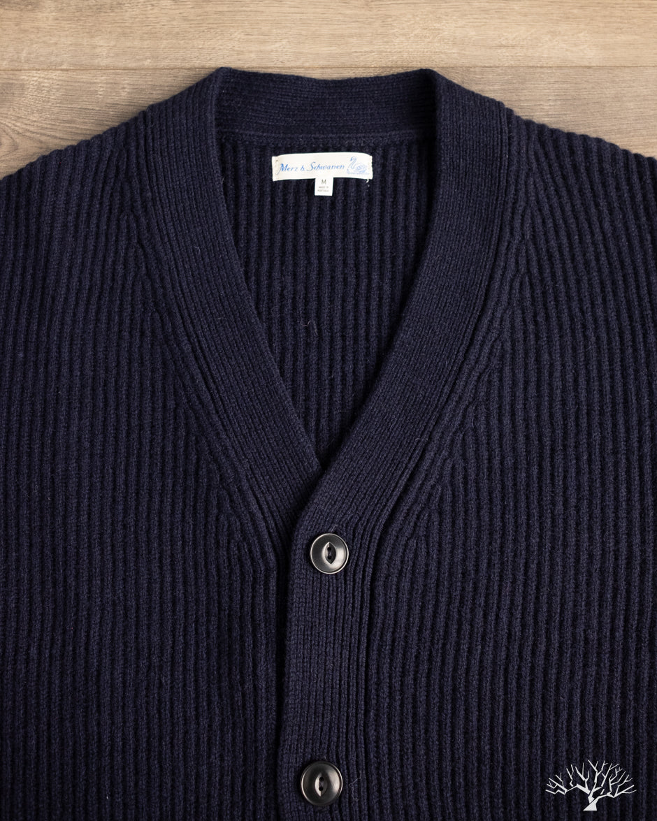 Merz b. Schwanen LOCG02 Merino Wool-Cashmere Cardigan - Dark Navy