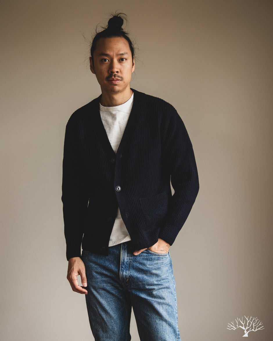 Merz b. Schwanen LOCG02 Merino Wool-Cashmere Cardigan - Dark Navy