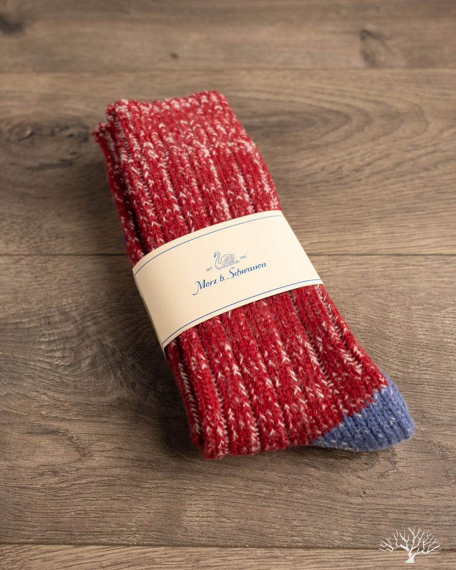 Merz b. Schwanen MW72 Extra Fine Merino Wool Socks - Red / Natural Melange
