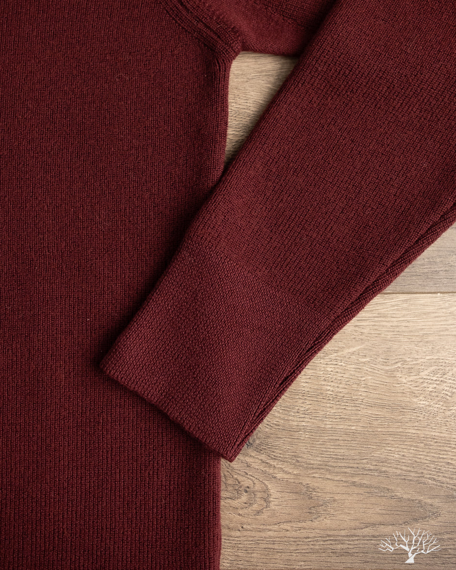 Merz b. Schwanen MWZP04 Merino Wool Ribbed Half-Zip Pullover - Burgundy
