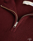 Merz b. Schwanen MWZP04 Merino Wool Ribbed Half-Zip Pullover - Burgundy