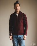 Merz b. Schwanen MWZP04 Merino Wool Ribbed Half-Zip Pullover - Burgundy
